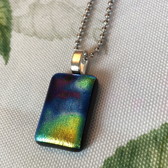 Dichroic Glass Irridescent Fade Pendant Necklace - Picture 2 of 6